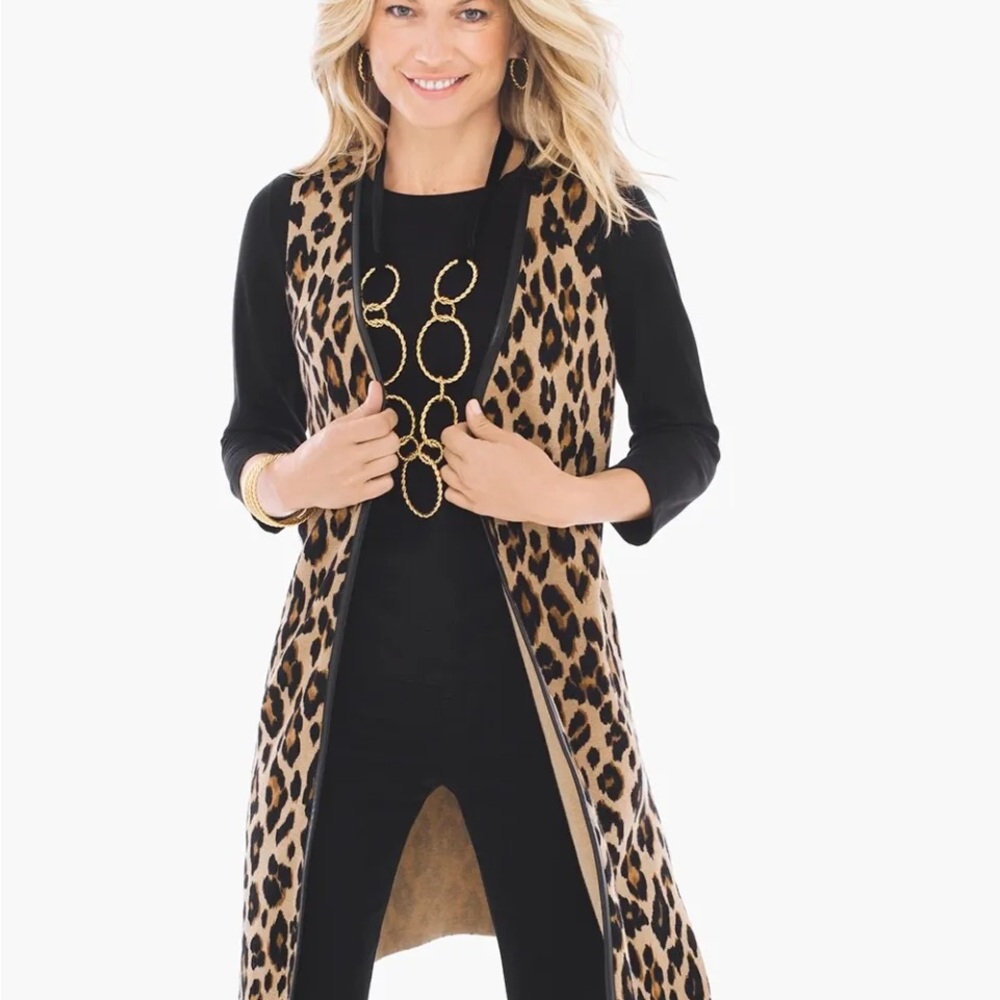 Chicos Leopard Print Faux Vest Size 1, Medium
